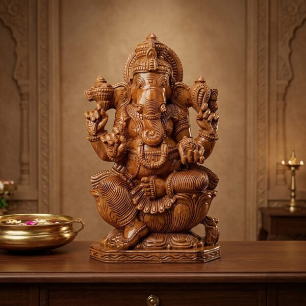 Idampuri vinayagar teak wood polish statue 2 feet